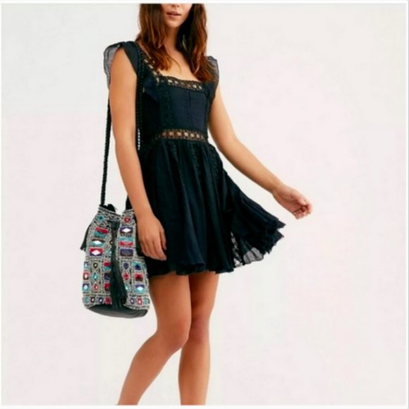 Free People FP One Verona Black Lace Mini Dress - Picture 2 of 7
